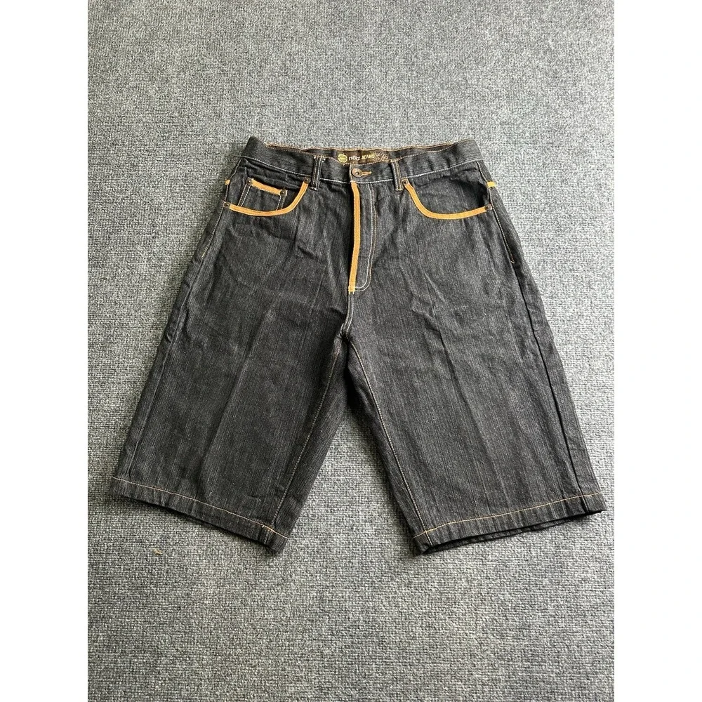 Mens Noiz Jeans Black Denim Shorts Orange Stitching 100% Cotton, Size 36